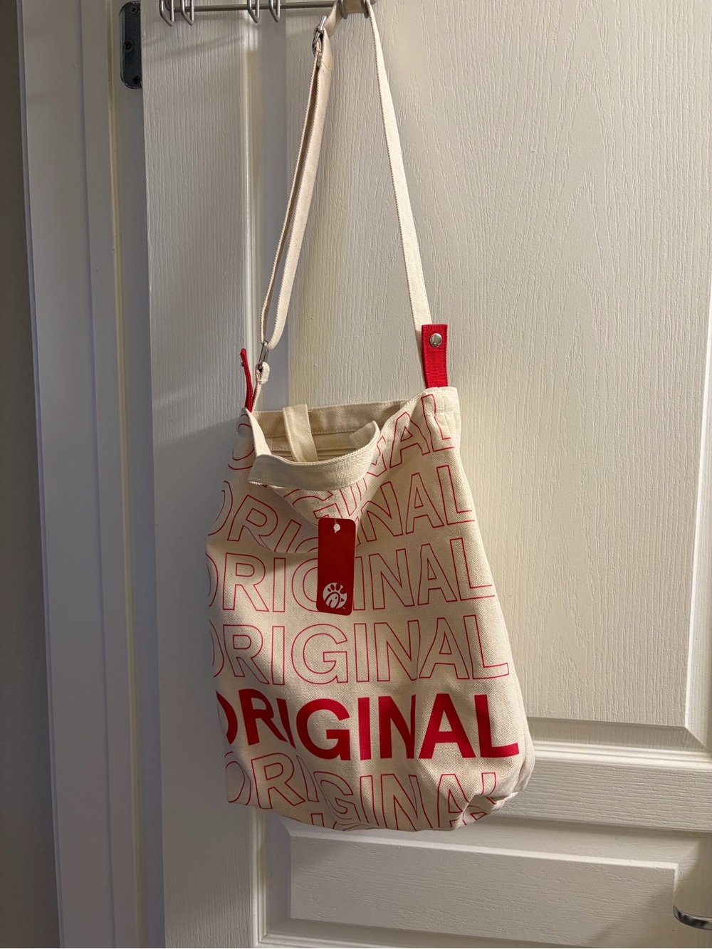 Cream Canvas Shoulder Bag with Red 'ORIGINAL' Print